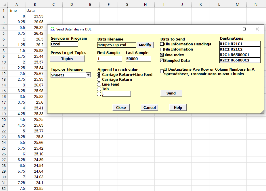 DDE Send To Excel